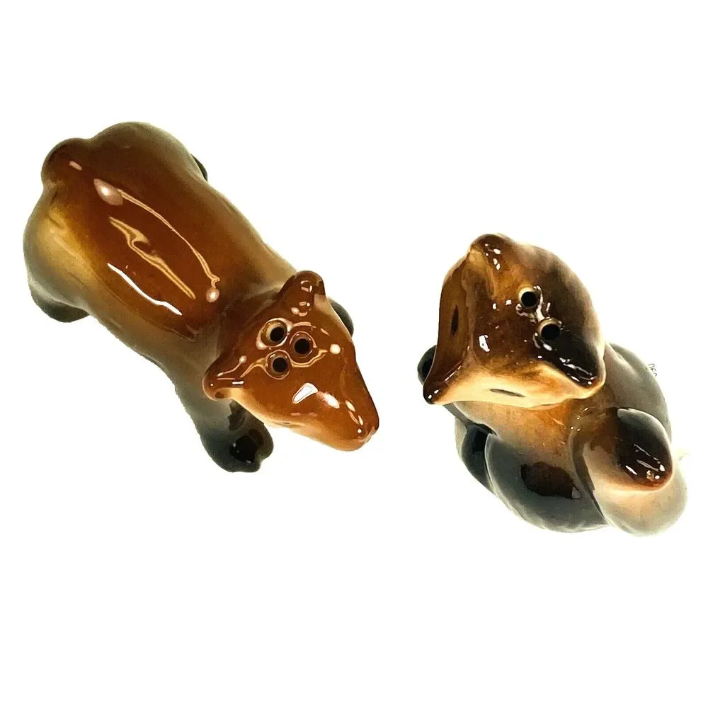 Fox and Bear Salt and Pepper Shakers NEW Ceramic 3